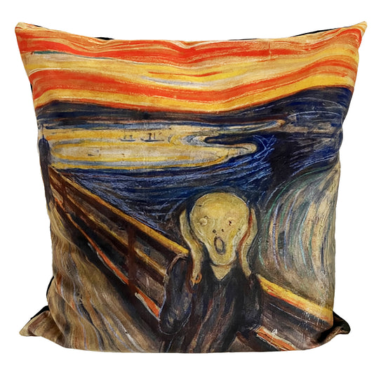 The Scream by Gustav Munch Velvet Throw Pillow, Cushion Cover. Available in sizes: 50x50cm and 60x60cm. Hand-Made in Cape Town, South Africa